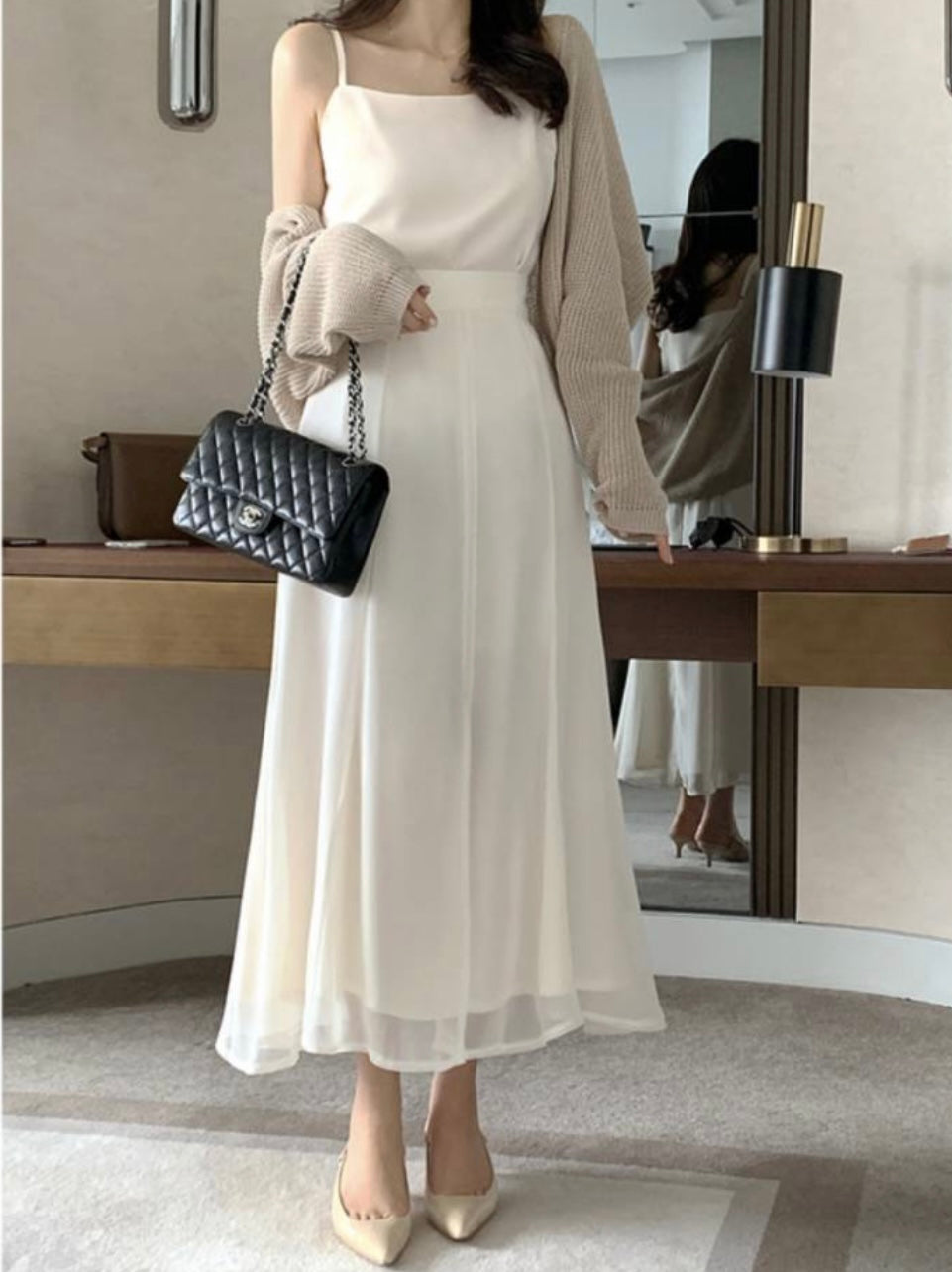 Chiffon Banding Flared Skirt