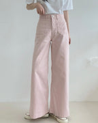 Pocket Back-Band Wide Cotton Pants