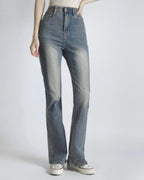 [Short/Long] Vintage Wash Stretchy Semi-Flared Jeans