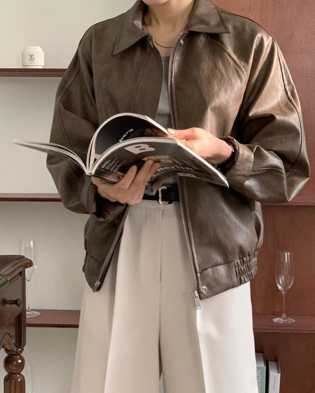Premium Crackle Leather Blouson