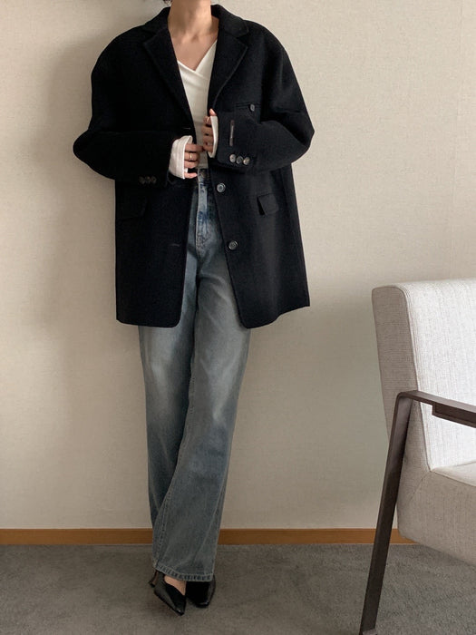 Black 100% Wool Jacket with Padded Vest
