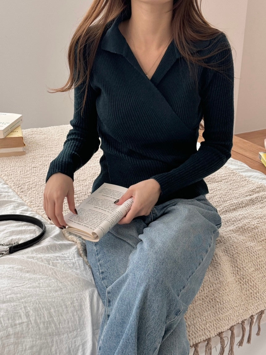 Wrap Collar V-Neck Knit