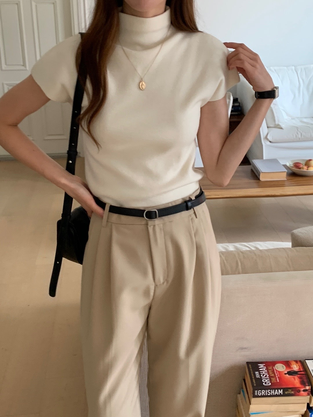Salmon Half Turtleneck Knit Top