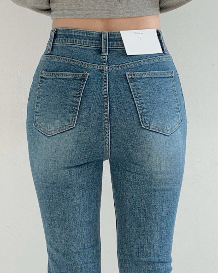 [S,M,L] Tunnel Waistband Stretchy Flared Denim Pants
