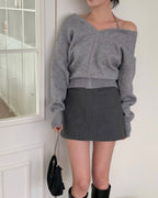 Halter V-Neck Knit Top