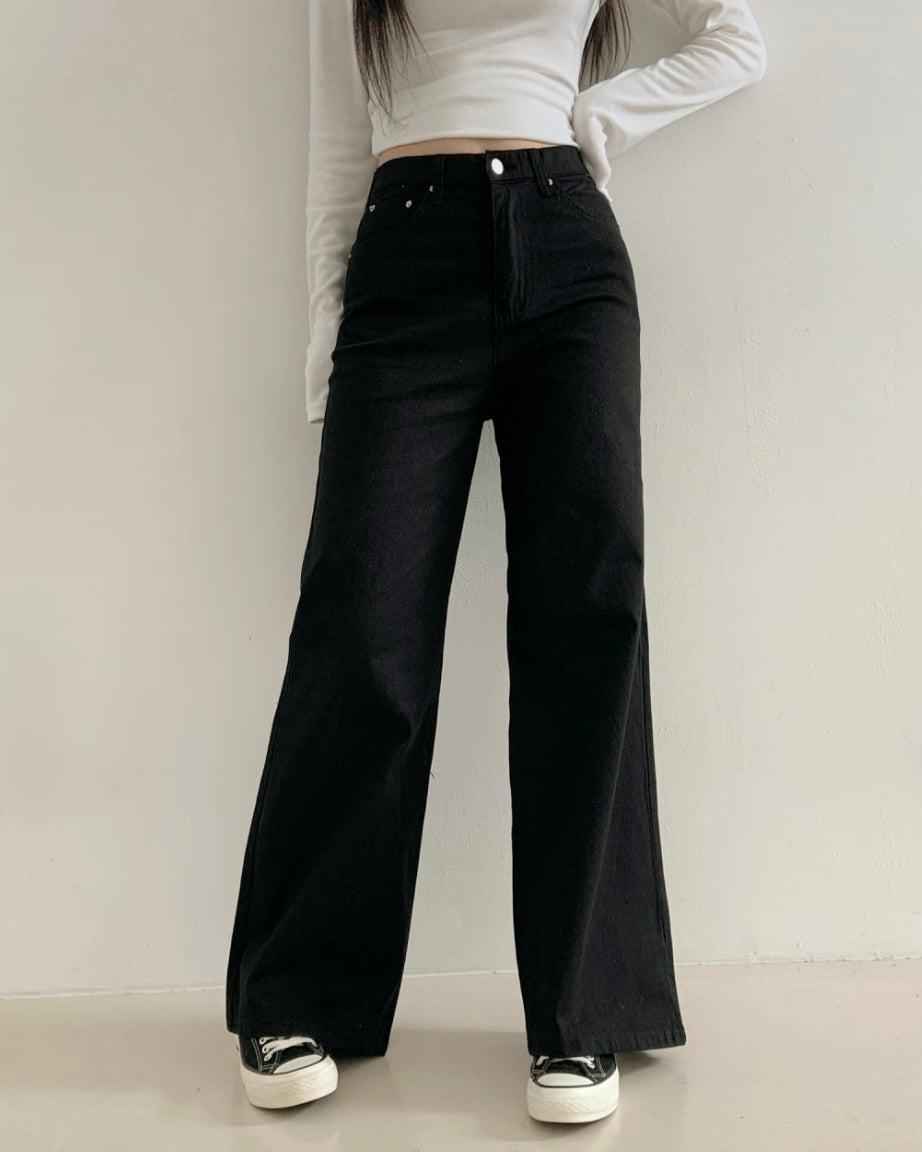 [S/M/L] Black High-Waist Stretchy Flared Cotton Pants