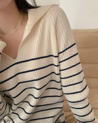 Collar Striped Knit Top