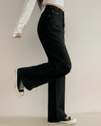 [S/M/L] Black High-Waist Stretchy Flared Cotton Pants