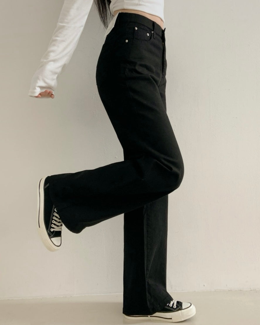 [S/M/L] Black High-Waist Stretchy Flared Cotton Pants