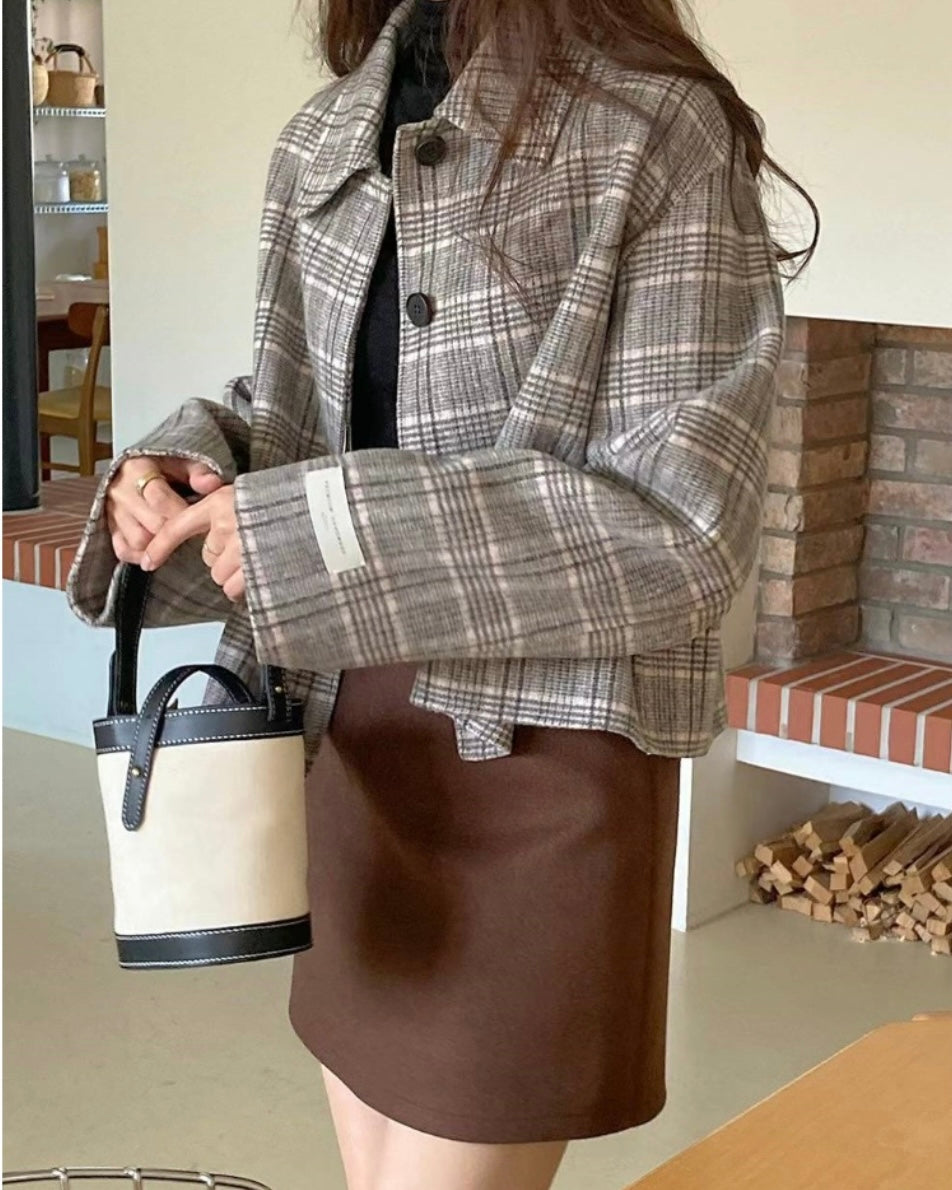 Check Wool Short Jacket