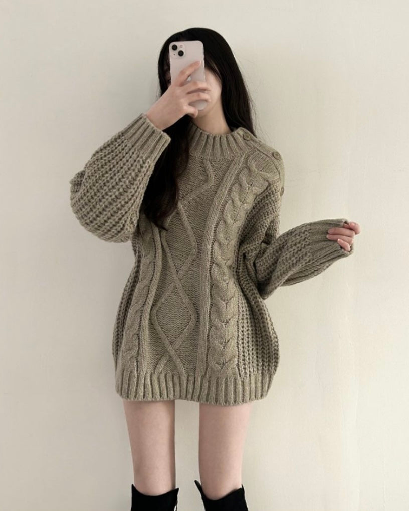 Shoulder Button Cable Knit