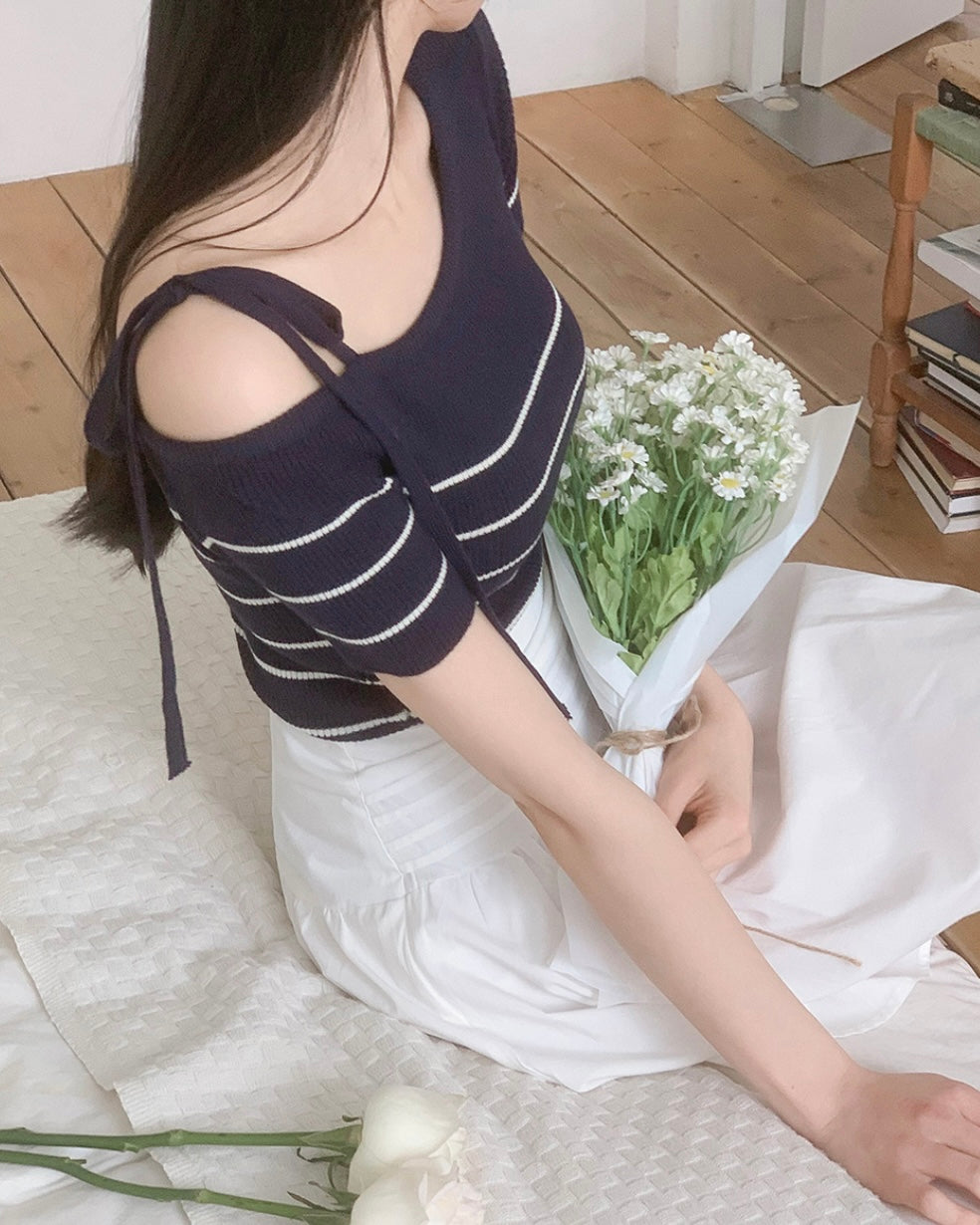 Striped Ribbon Short Sleeves