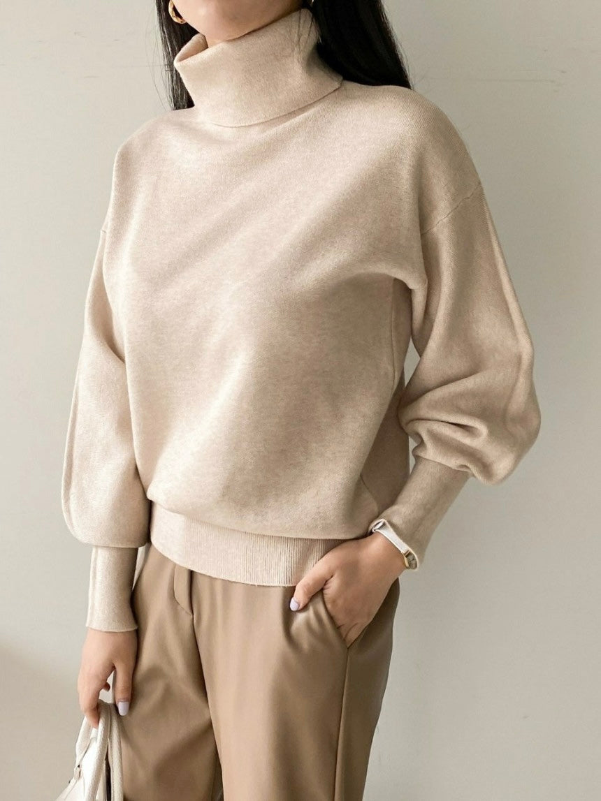Puff Slaave Knitted Turtle-Neck