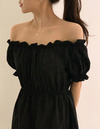 Off-Shoulder Back Ribbon Dress