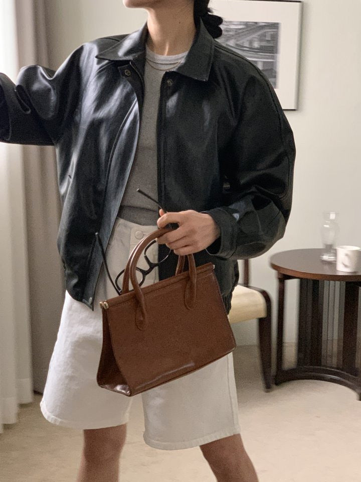 Premium Crackle Leather Blouson