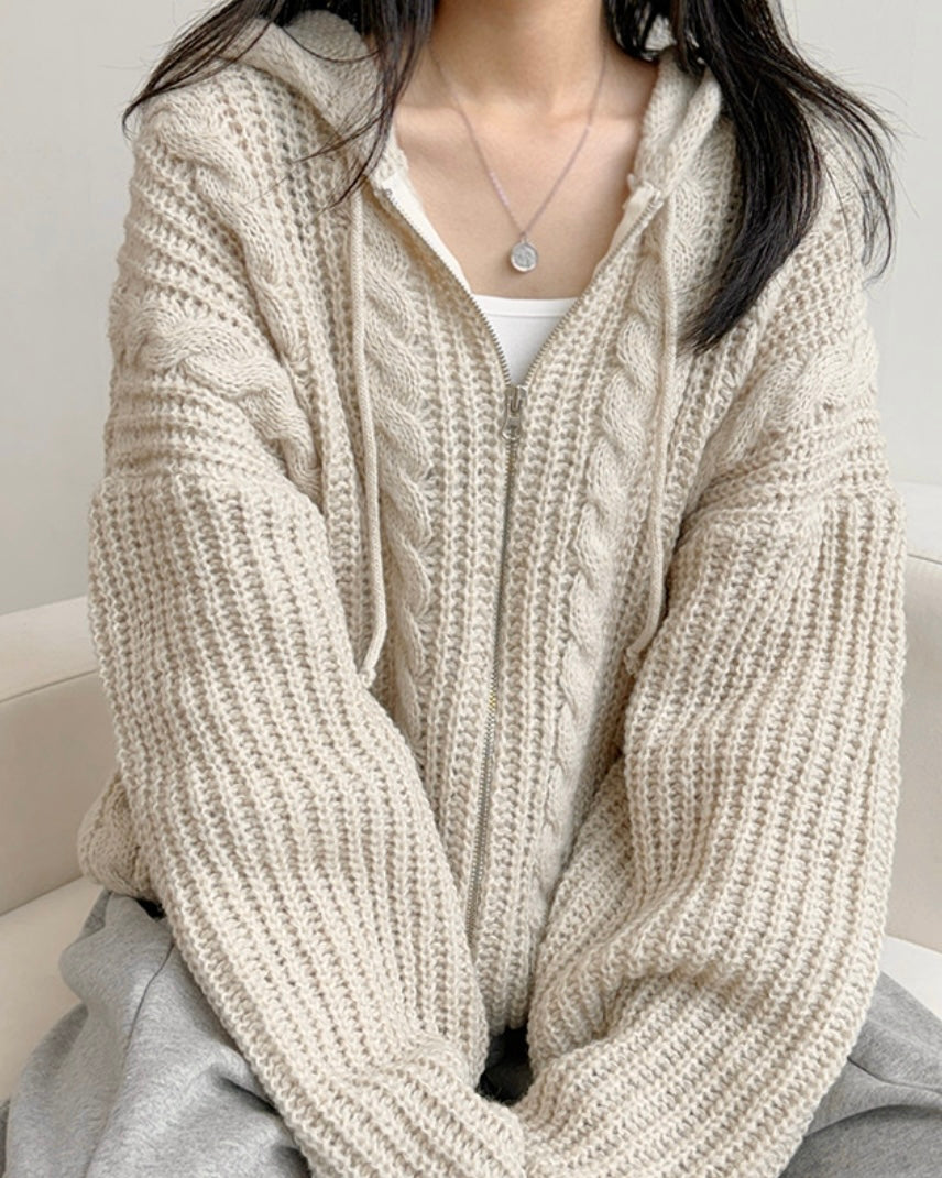 Hoodie Cable Knit Zip-Up
