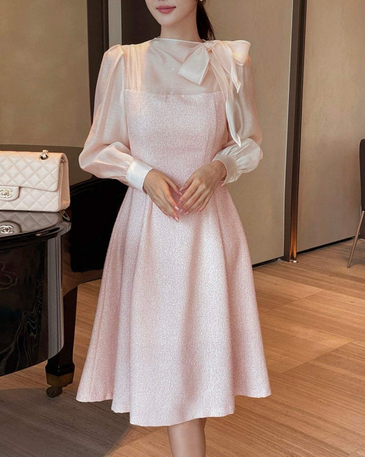 [ Pre-order ] Amelie Pearl Tweed Dress