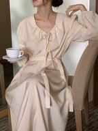 [ Pre-order ] Ribbon Shirring Long Dress