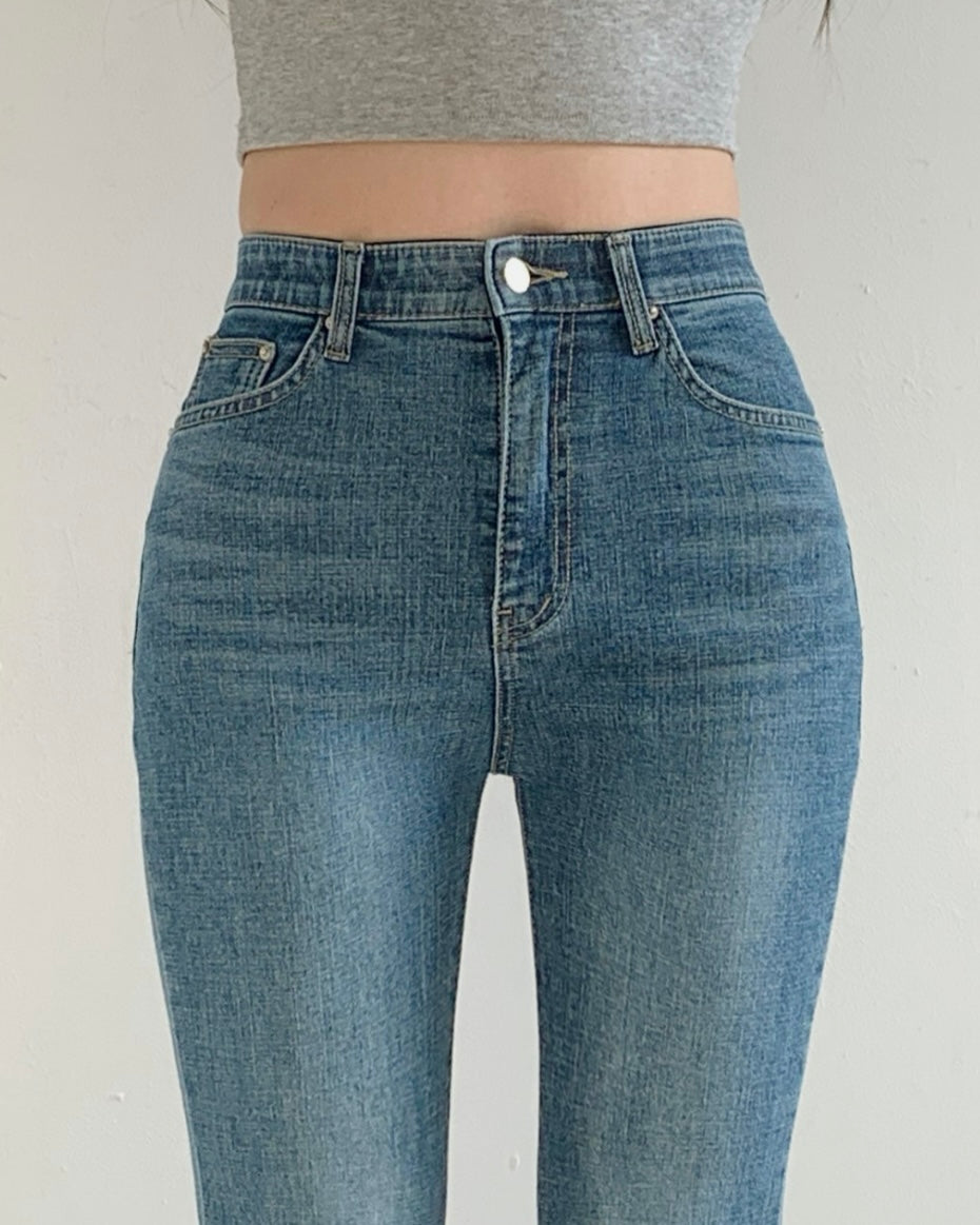 [S,M,L] Tunnel Waistband Stretchy Flared Denim Pants