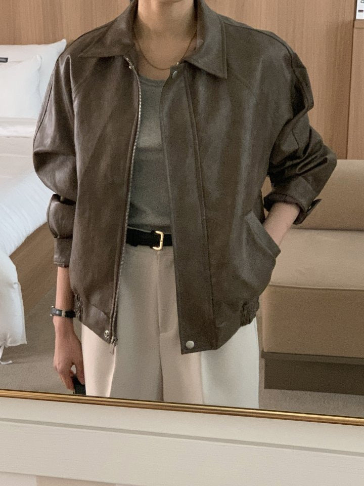 Premium Crackle Leather Blouson