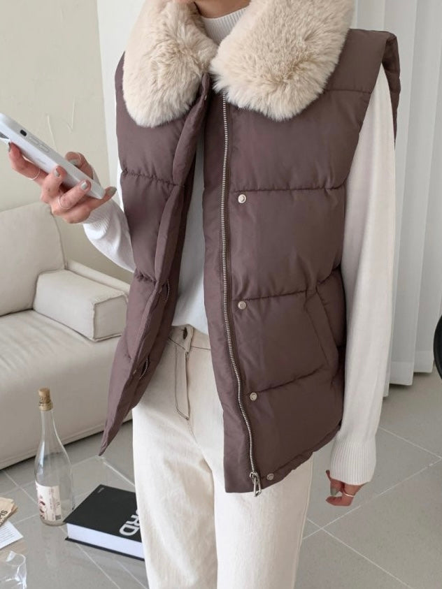 Fur Collar Padded Vest