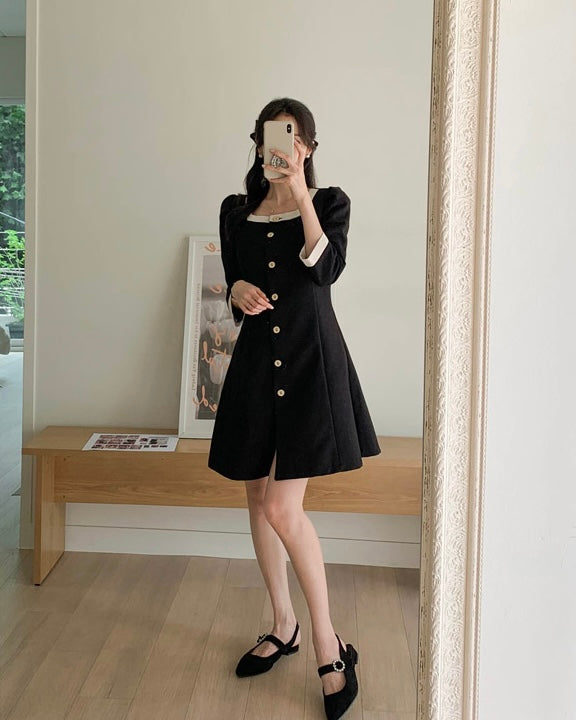 Square-Neck Tweed Dress