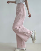 Pocket Back-Band Wide Cotton Pants