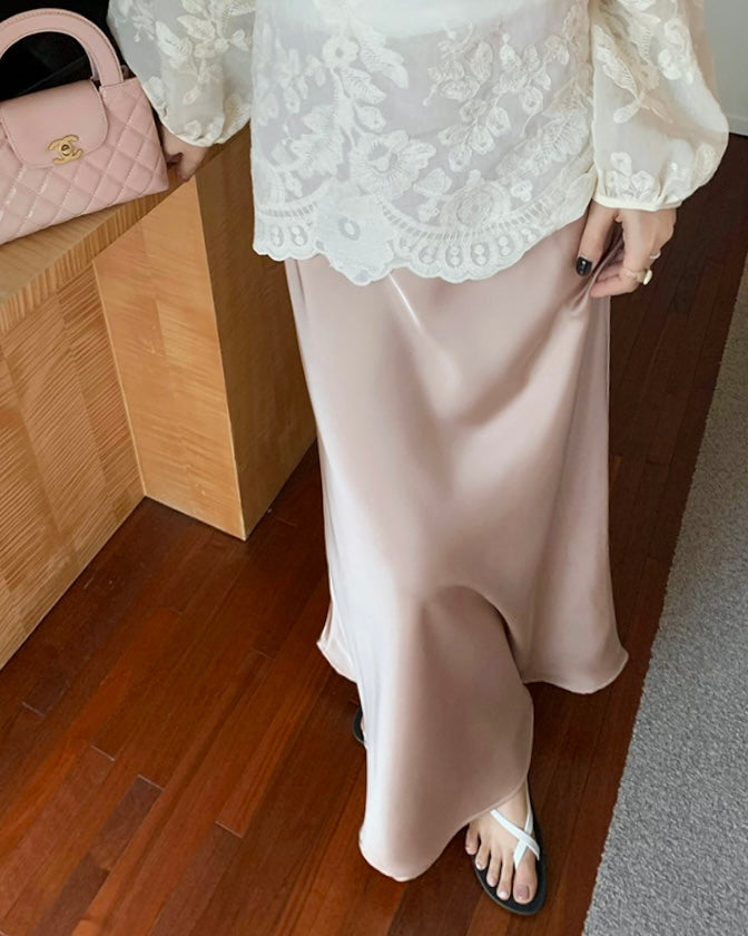 Hidden Banding Satin Maxi Skirt