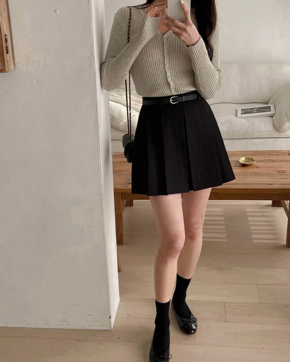 [S,M] A Pleats Belt Skirt Set