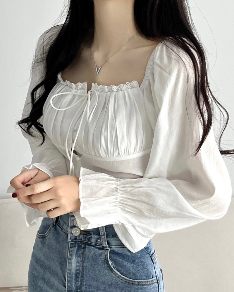 Square-Neck Cropped Blouse