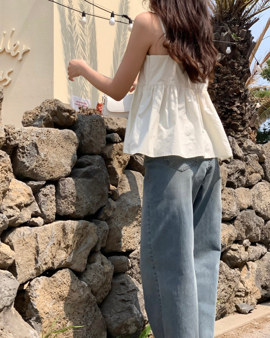 Shirring Adjustable Strap Blouse
