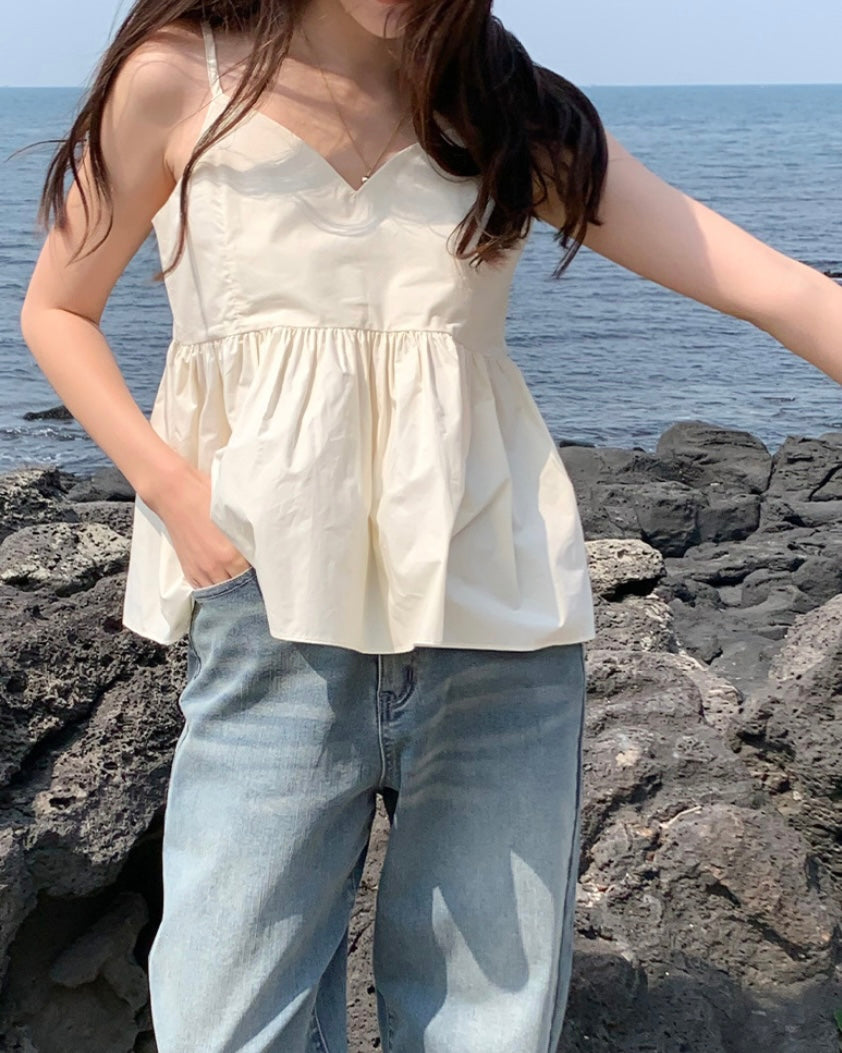 Shirring Adjustable Strap Blouse