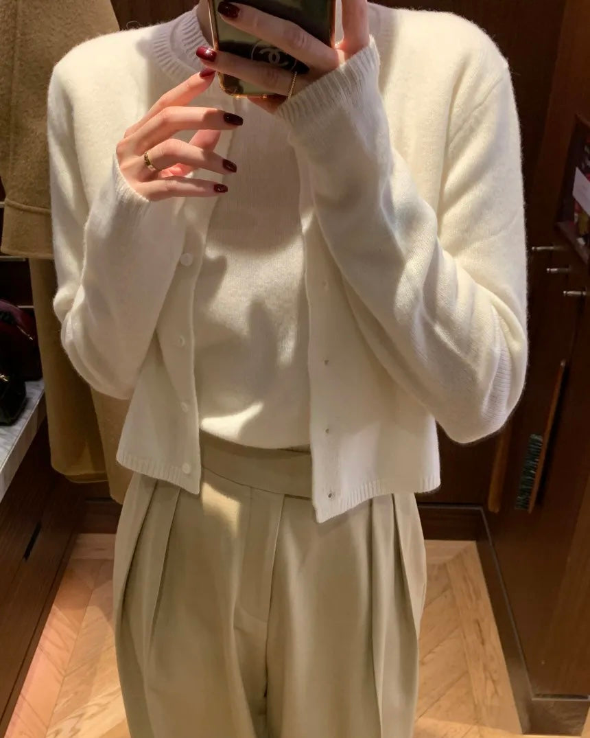 Knitted Short-Sleeves Cardigan Set