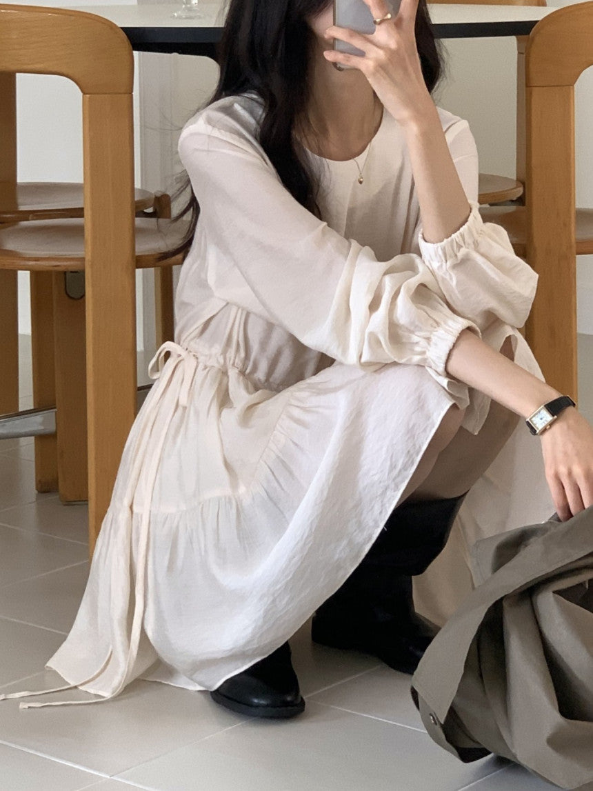 [ Pre-order ] Shirring Cancan Midi Dress