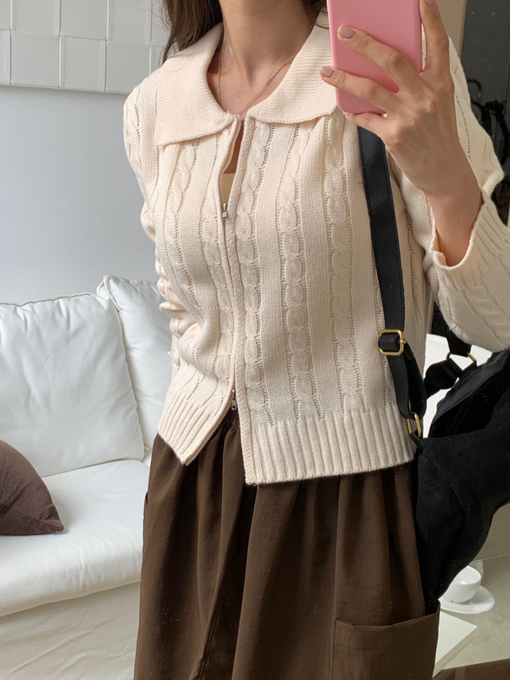 Cable Knit Zip-Up Cardigan