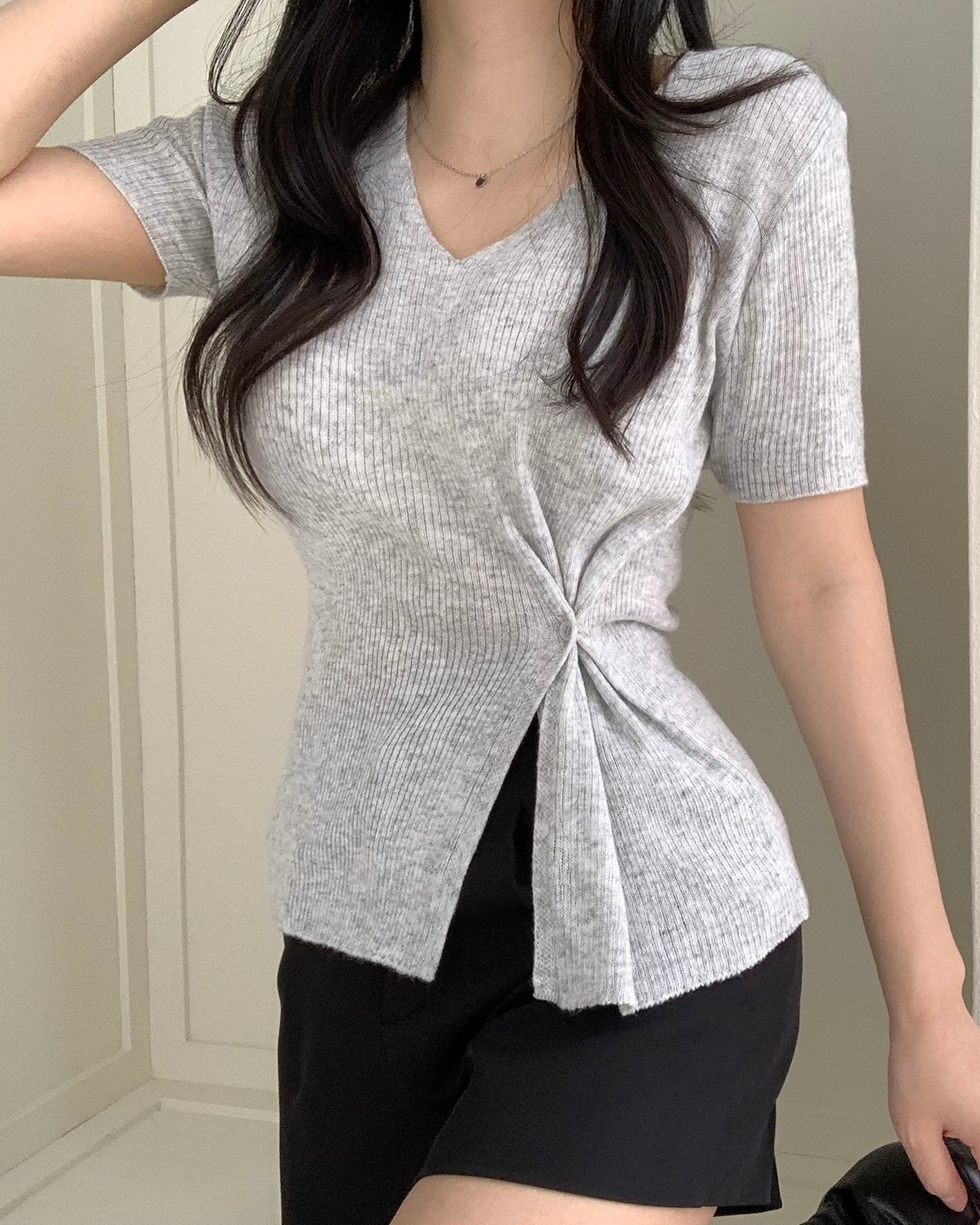 Bamboo Button short-Sleeve Knit