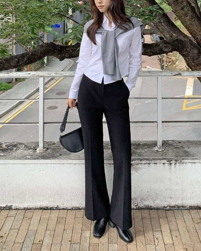 [S,M] Hidden Banding Flared Slacks