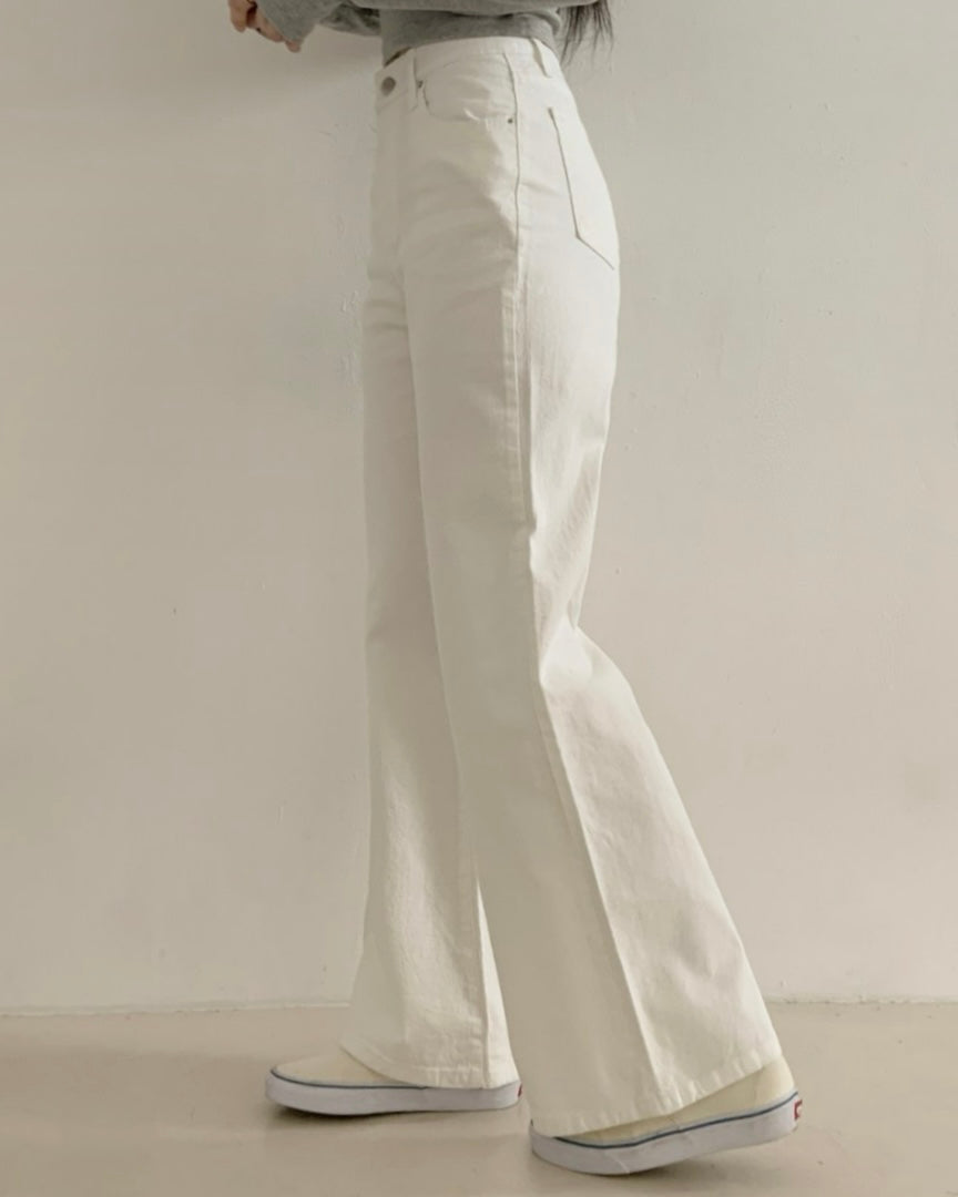 [S,M,L] High-Waist Stretchy Flared Cotton Pants