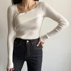 Oblique Ribbed Knit Top