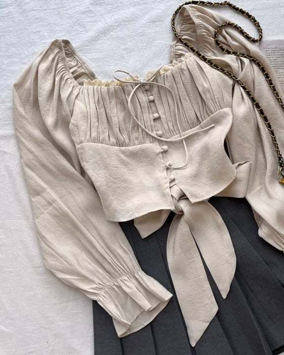 Square-Neck Cropped Blouse