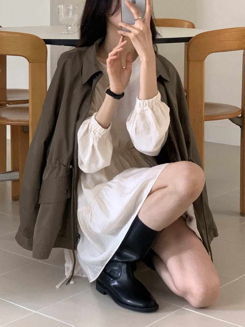 [ Pre-order ] Shirring Cancan Midi Dress