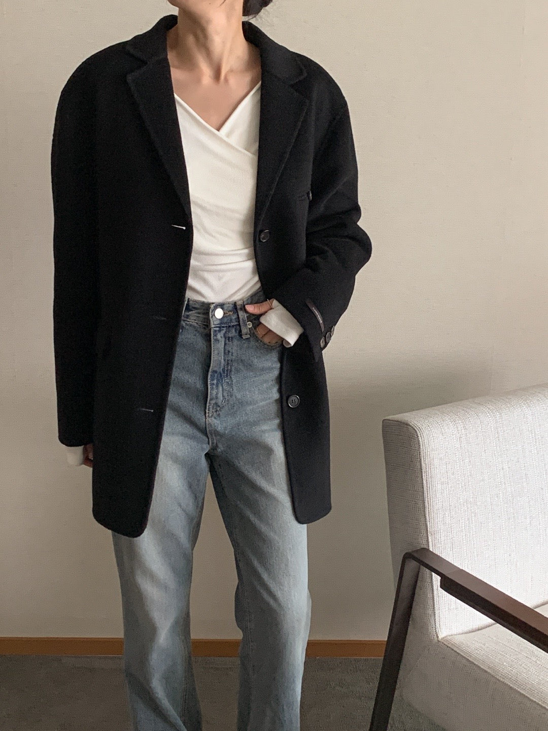 Black 100% Wool Jacket with Padded Vest