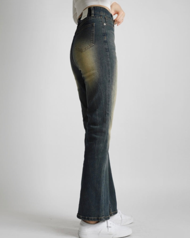 [Short/Long] Vintage Yellow Stretchy Semi-Flared Jeans