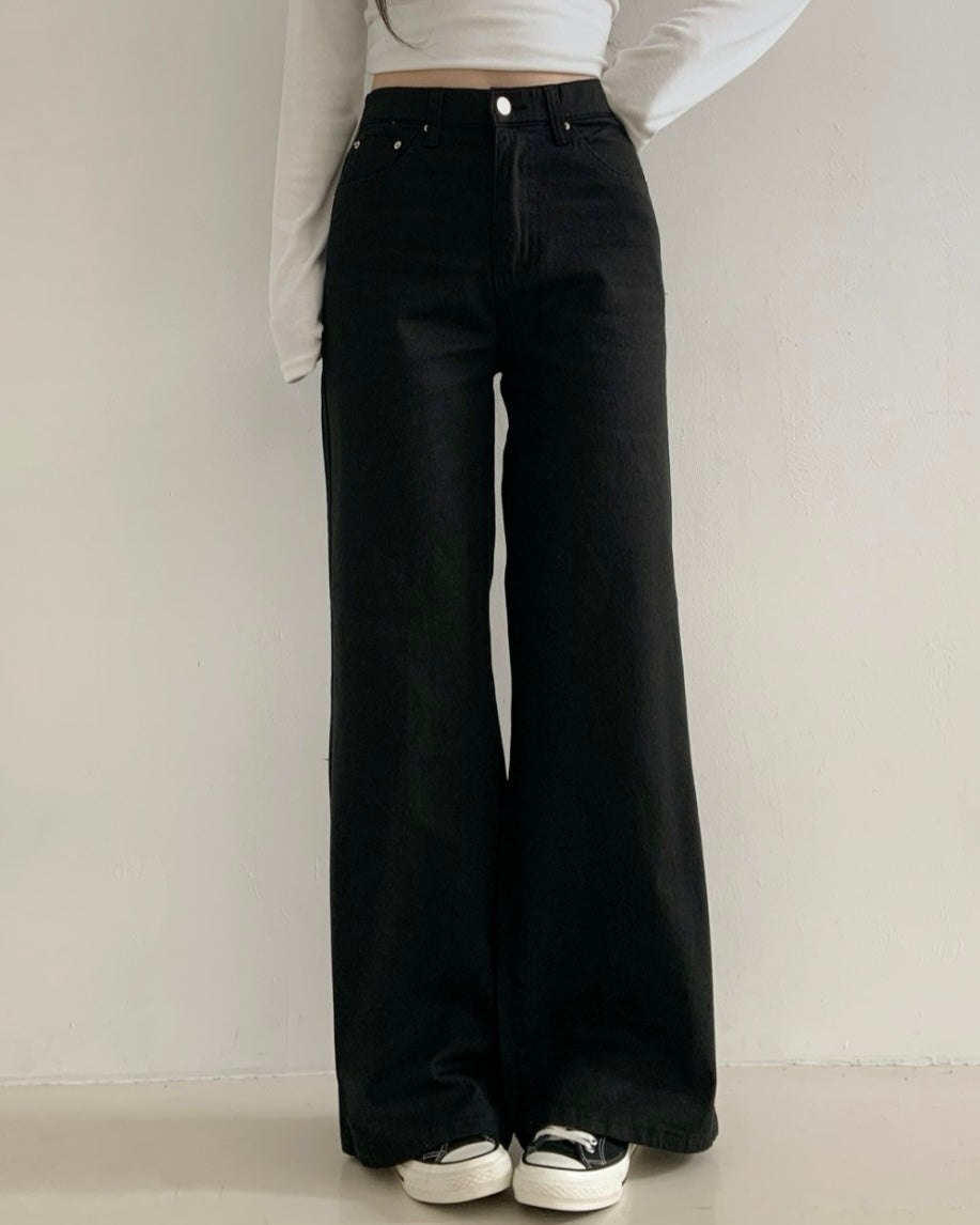 [S/M/L] Black High-Waist Stretchy Flared Cotton Pants