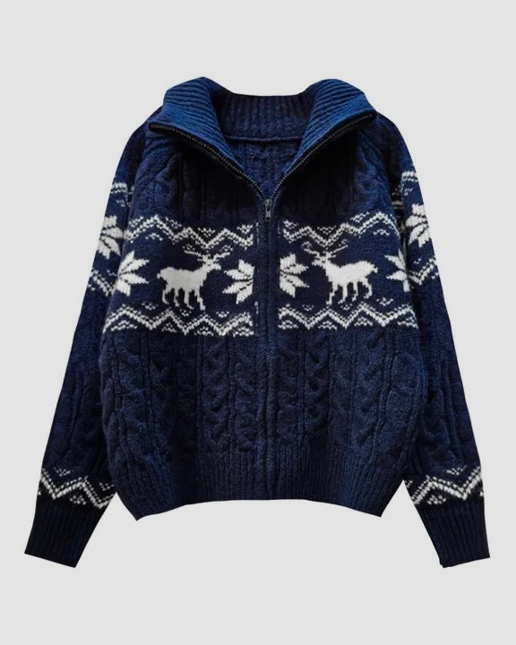 Nordic Cable Knit Zip-Up