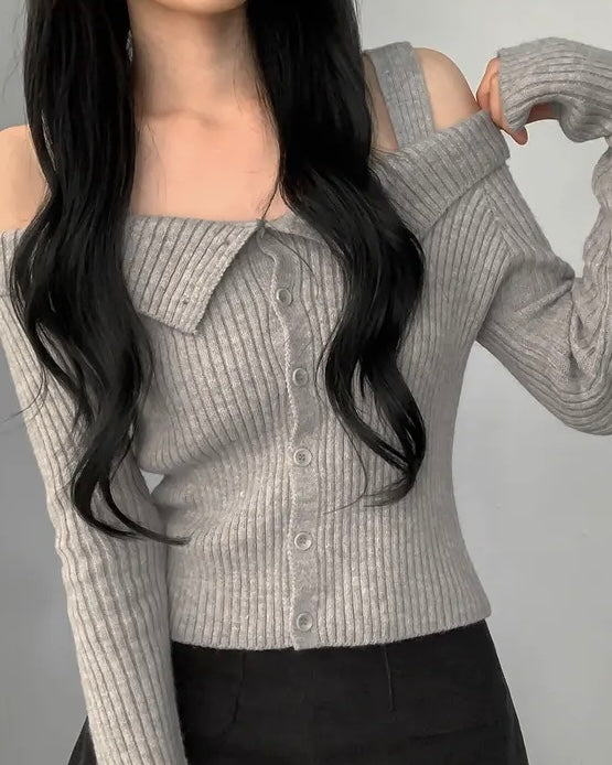 Two-Way Off-Shoulder Ribbed Knit