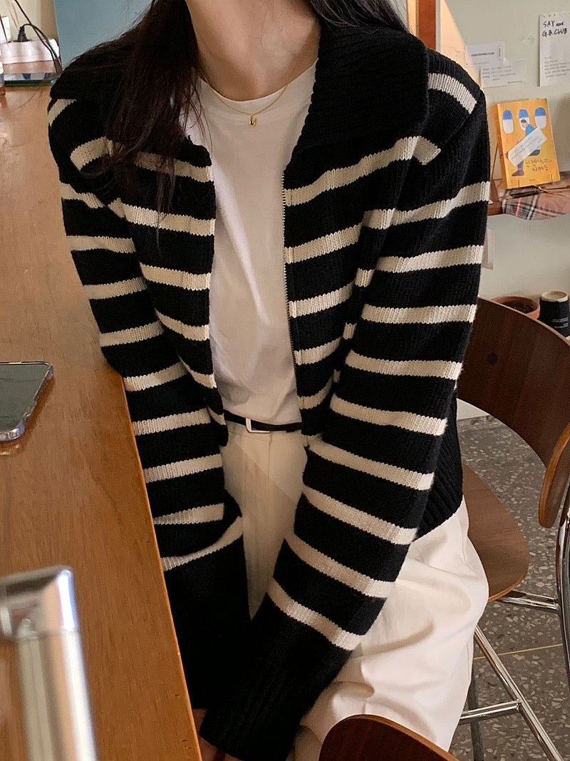 Moni Striped Knit Zip-Up