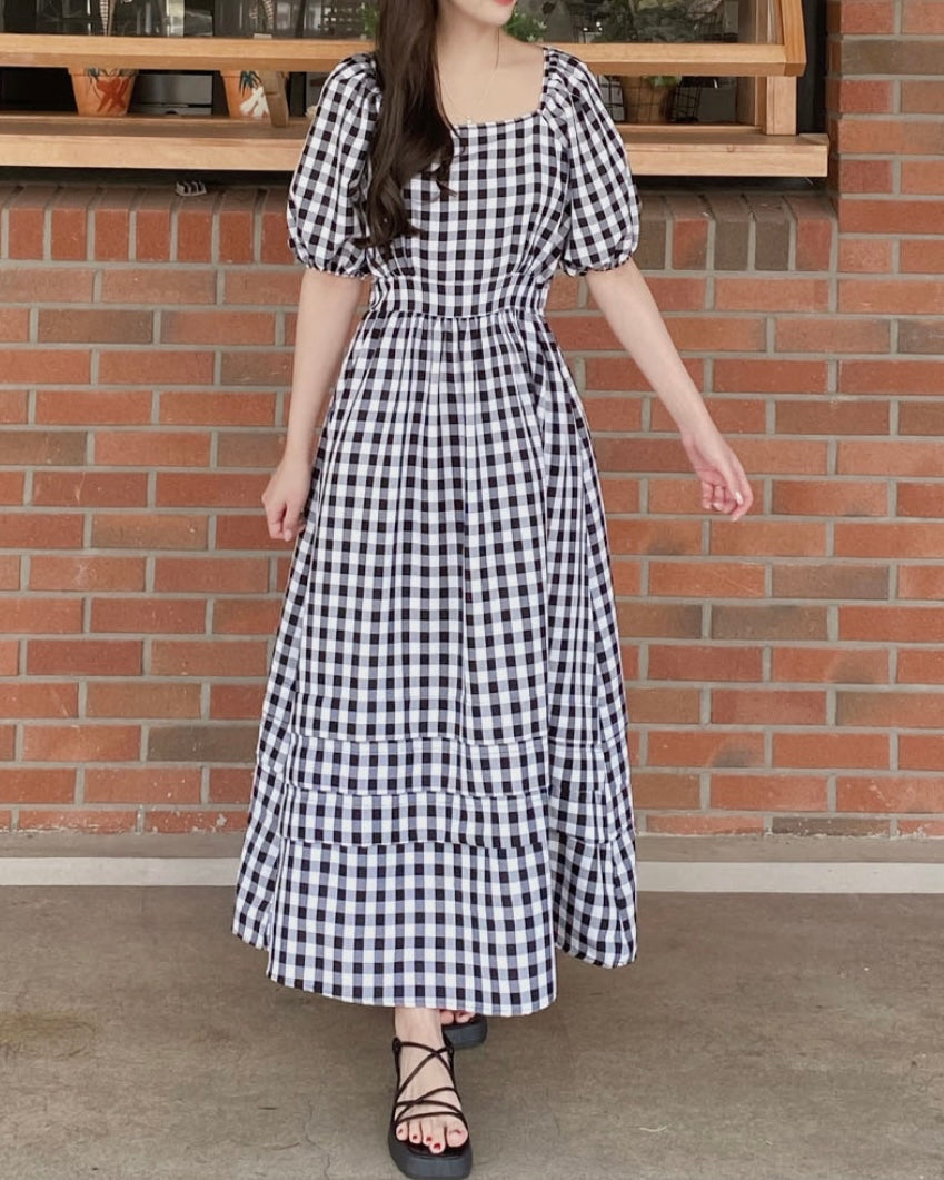 Puff Shoulder Long Dress