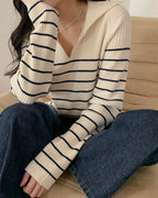 Collar Striped Knit Top