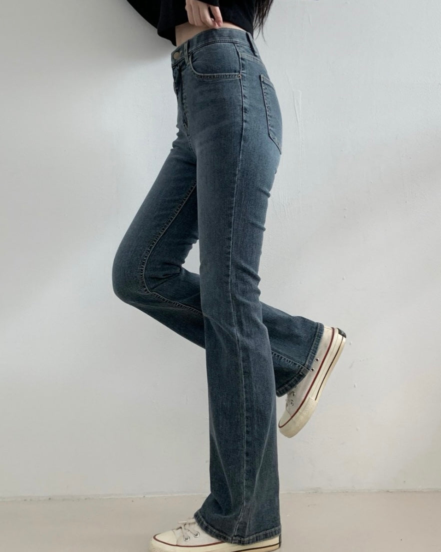 [S,M,L] Hidden Banding Stretchy Semi-Flared Denim Pants